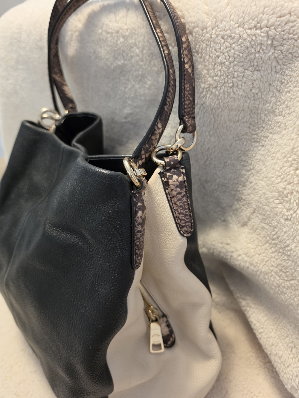 Coach Black & Cream Dream: Colorblock Hobo with Snakeskin Handles
